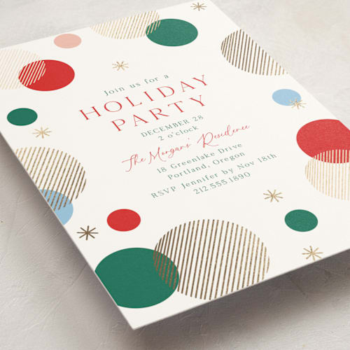 This is a apple holiday party invitations with foil pressed by Elly called bubbles printing on signature in standard