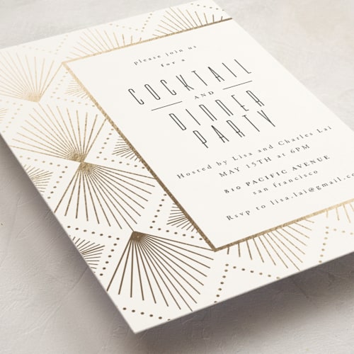 This is a snow holiday party invitations with foil pressed by Ana de Sousa called deco pattern printing on signature in standard