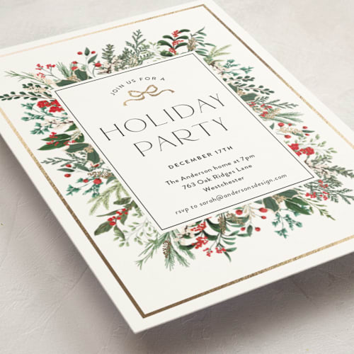 This is a snow holiday party invitations with foil pressed by Susan Moyal called holiday bash printing on signature in standard