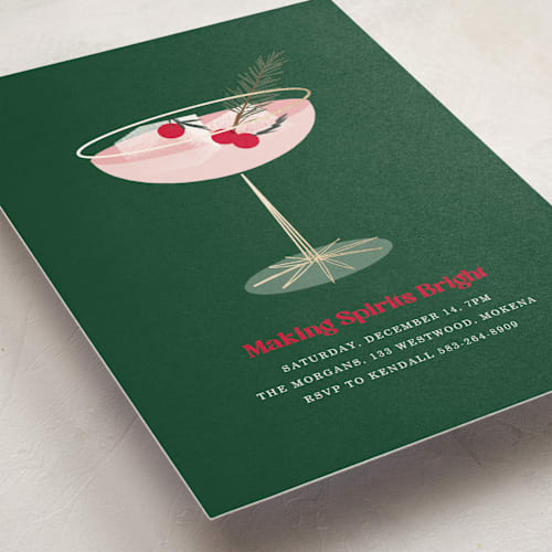 This is a evergreen holiday party invitations with foil pressed by Baumbirdy called holiday cocktail printing on signature in standard