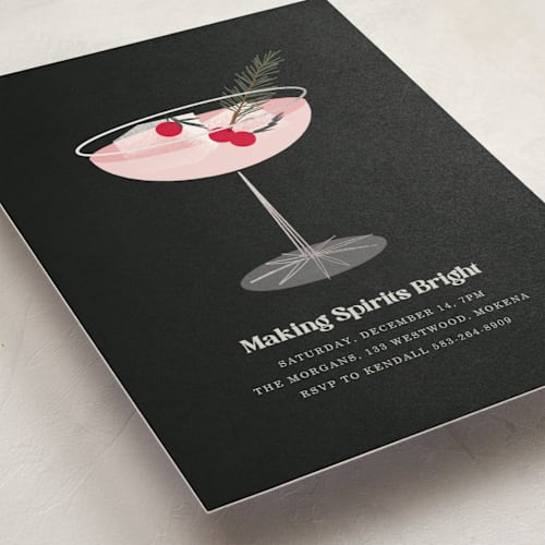 This is a onyx holiday party invitations with foil pressed by Baumbirdy called holiday cocktail printing on signature in standard