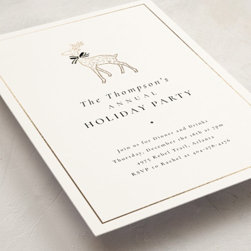 This is a charcoal holiday party invitations with foil pressed by mo kelley called decked out deer printing on signature in standard