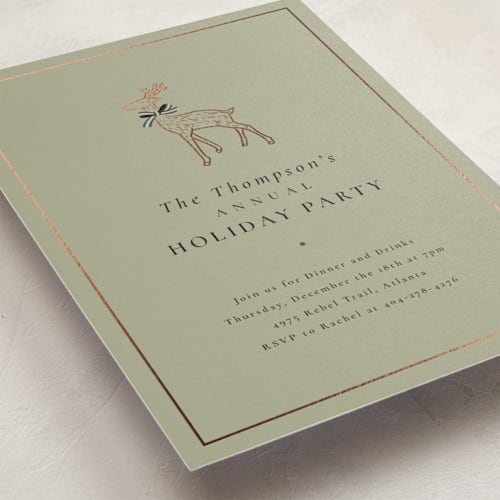 This is a moss holiday party invitations with foil pressed by mo kelley called decked out deer printing on signature in standard