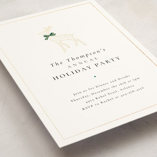 This is a camel holiday party invitations with foil pressed by mo kelley called decked out deer printing on signature in standard