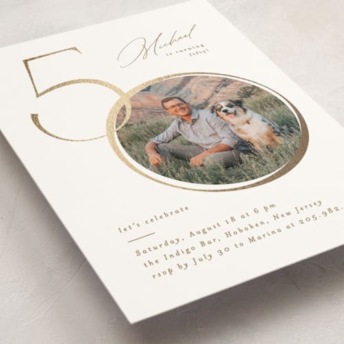 This is a cotton holiday party invitations with foil pressed by Creo Study called just a number printing on signature in standard