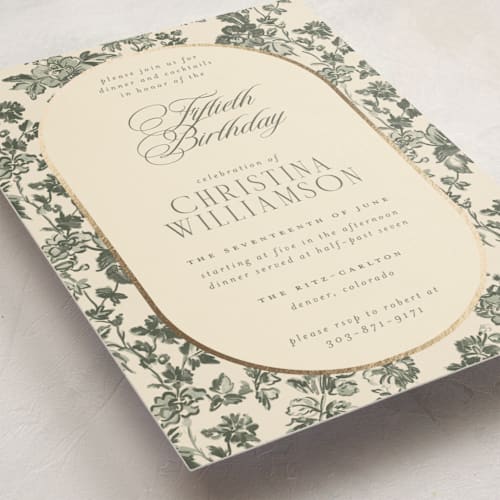 This is a garden holiday party invitations with foil pressed by Jenna Holcomb called formally printing on signature in standard