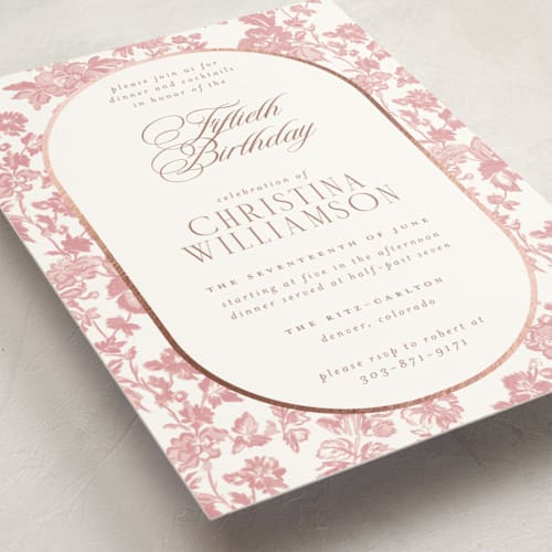 This is a petal holiday party invitations with foil pressed by Jenna Holcomb called formally printing on signature in standard