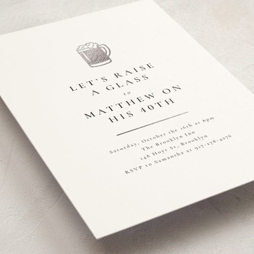 This is a cloud holiday party invitations with foil pressed by mo kelley called raise a glass printing on signature in standard