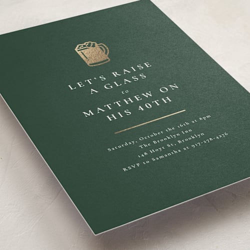 This is a lucky holiday party invitations with foil pressed by mo kelley called raise a glass printing on signature in standard
