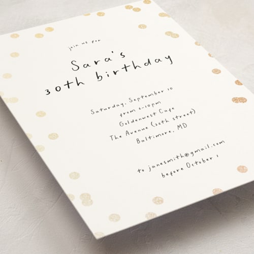 This is a vanilla ice cream holiday party invitations with foil pressed by Erin L. Wilson called simple confetti printing on signature in standard