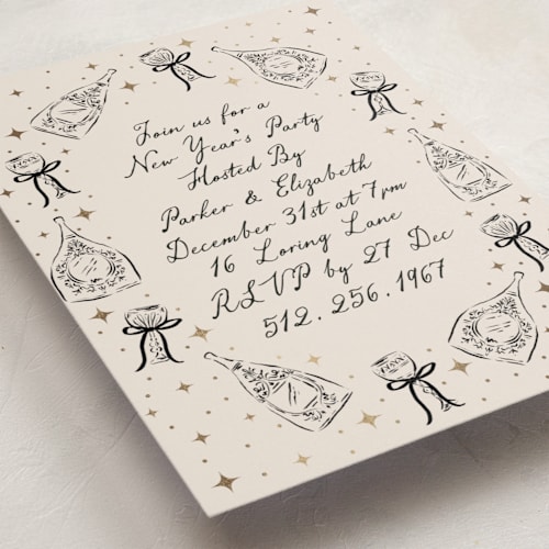 This is a noir holiday party invitations with foil pressed by Jackie Crawford called champagne new year printing on signature in standard