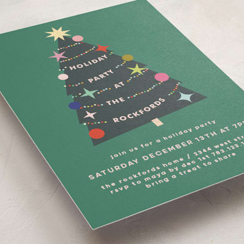 This is a forest holiday party invitations with foil pressed by Lori Wemple called a very fun tree printing on signature in standard