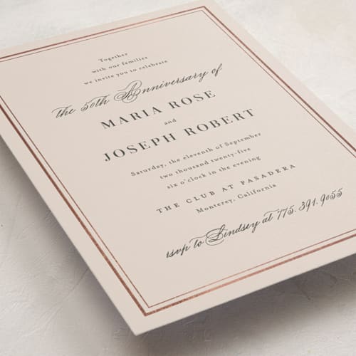This is a barely blush holiday party invitations with foil pressed by Jennifer Postorino called polished printing on signature in standard