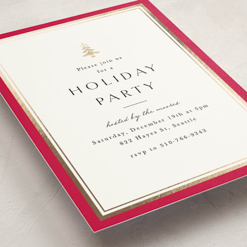 This is a poinsettia holiday party invitations with foil pressed by Amy Kross called edged printing on signature in standard