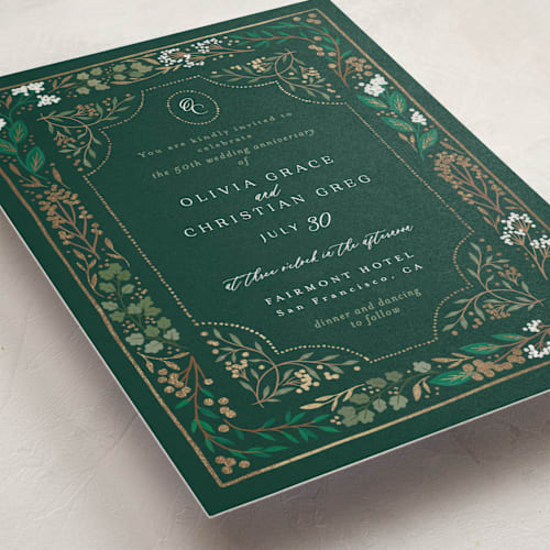 This is a evergreen holiday party invitations with foil pressed by Alethea and Ruth called illuminated storybook printing on signature in standard