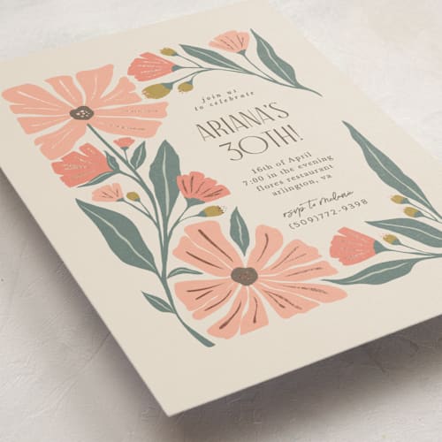 This is a rose holiday party invitations with foil pressed by Karidy Walker called storybook garden printing on signature in standard