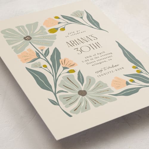 This is a pond holiday party invitations with foil pressed by Karidy Walker called storybook garden printing on signature in standard