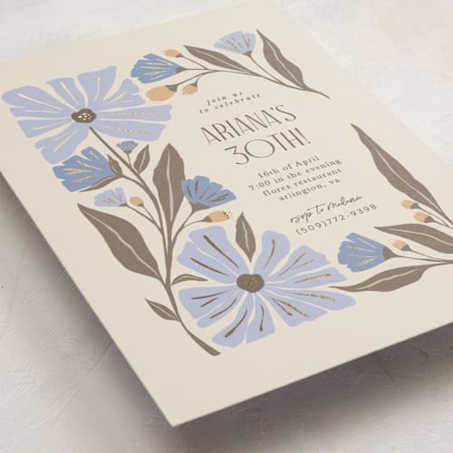 This is a lake holiday party invitations with foil pressed by Karidy Walker called storybook garden printing on signature in standard