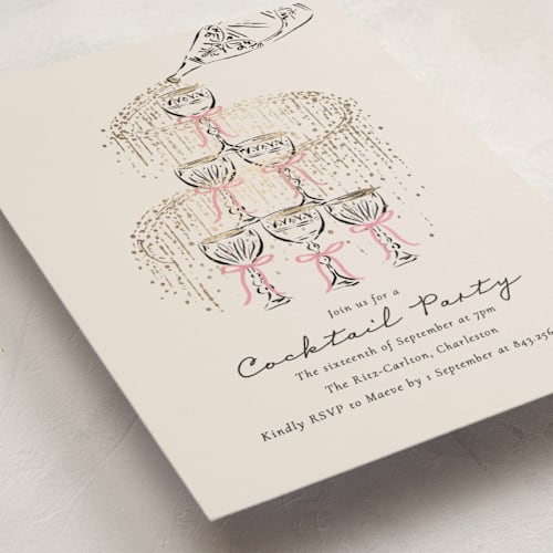 This is a petal holiday party invitations with foil pressed by Jackie Crawford called sparkling champagne tower printing on signature in standard