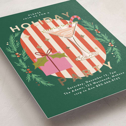 This is a wreath holiday party invitations with foil pressed by Yuliya Evseeva called holiday cocktail printing on signature in standard