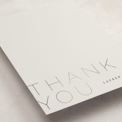 This is a onyx personalized stationery thank you cards with foil pressed by Pixel and Hank called thin thank you printing on signature in 5x7
