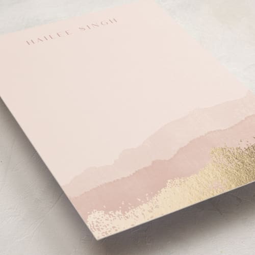 This is a rose quartz personalized stationery thank you cards with foil pressed by silverscreen studio called painted desert printing on signature in 5x7