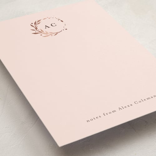 This is a rose personalized stationery thank you cards with foil pressed by Anastasia Makarova called lovely wreath printing on signature in 5x7