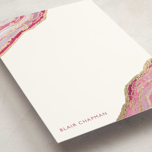 This is a sangria personalized stationery thank you cards with foil pressed by Kaydi Bishop called gilt agate printing on signature in 5x7