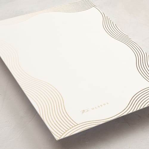 This is a champagne personalized stationery thank you cards with foil pressed by fatfatin called waves printing on signature in 5x7