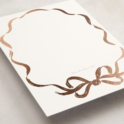 This is a mist personalized stationery thank you cards with foil pressed by Jackie Crawford called rustic bow printing on signature in 5x7