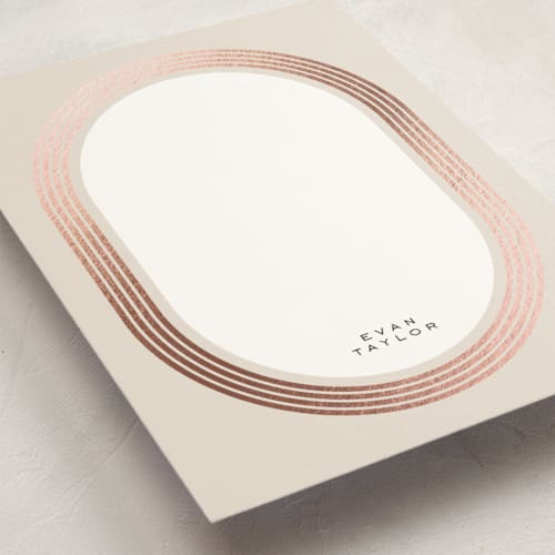 This is a vanilla personalized stationery thank you cards with foil pressed by Brittany Braithwaite called gilded ovals printing on signature in 5x7