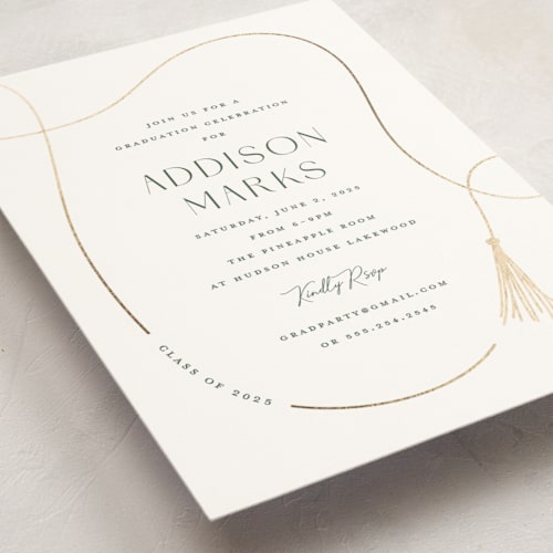 This is a snow graduation invitations with foil pressed by Lauren Chism called twirling tassle printing on signature in standard