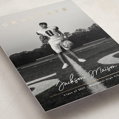 This is a freshwhite graduation announcements with foil pressed by Kaydi Bishop called balance printing on signature in standard