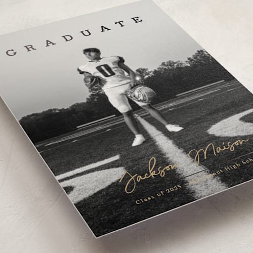 This is a honey graduation announcements with foil pressed by Kaydi Bishop called balance printing on signature in standard