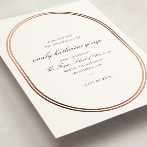 This is a cherry graduation announcements with foil pressed by Megan Davis called bocce printing on signature in standard