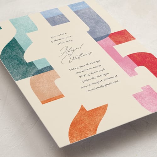 This is a confetti graduation invitations with standard by Pixel and Hank called grad party printing on signature in standard