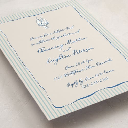 This is a marine graduation invitations with standard by Lucrecia Caporale called easide serenade printing on signature in standard