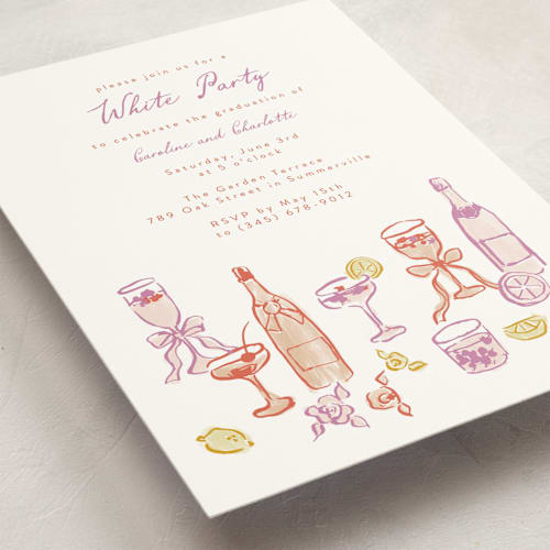 This is a orchid graduation invitations with standard by Cass Loh called cocktails and laughter printing on signature in standard