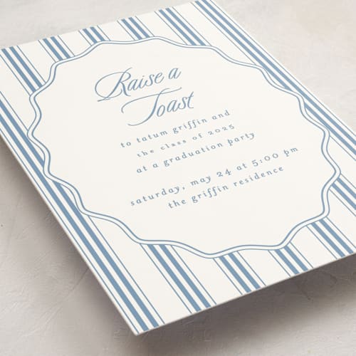 This is a provincial blue graduation invitations with standard by Creo Study called stately printing on signature in standard
