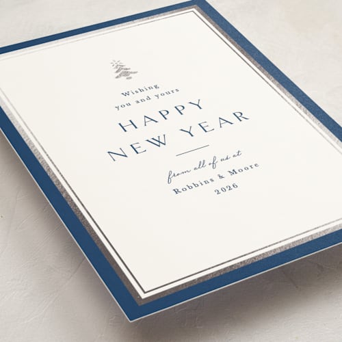 This is a blue spruce business holiday cards with foil pressed by Amy Kross called edged printing on signature in standard