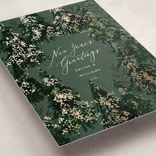 This is a pine business holiday cards with foil pressed by Baumbirdy called tree lights printing on signature in standard