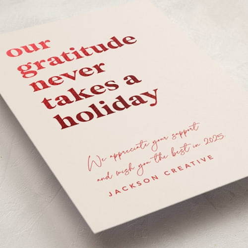 This is a candy cane business holiday cards with foil pressed by Louise Kay called always grateful printing on signature in standard