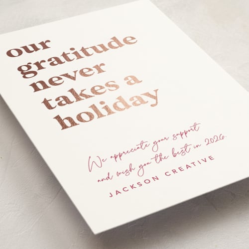 This is a sugar plum business holiday cards with foil pressed by Louise Kay called always grateful printing on signature in standard