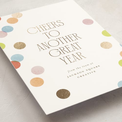 This is a candy business holiday cards with foil pressed by Ellen Schlegelmilch called confetti dots printing on signature in standard