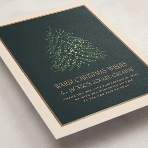 This is a forest business holiday cards with foil pressed by Julie Murray called shining lights printing on signature in standard