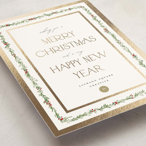 This is a holly berry business holiday cards with foil pressed by Susan Moyal called holiday vine printing on signature in standard