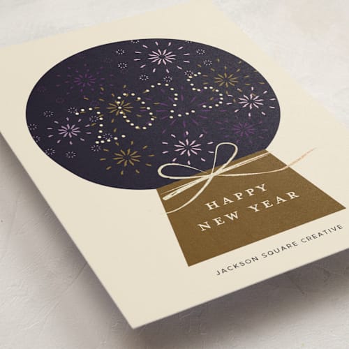 This is a cream business holiday cards with foil pressed by Ani Somi called new year globe printing on signature in standard