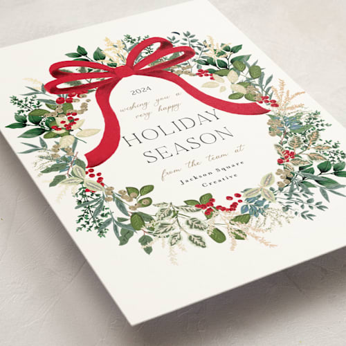 This is a candy cane business holiday cards with foil pressed by Susan Moyal called holiday bow printing on signature in standard