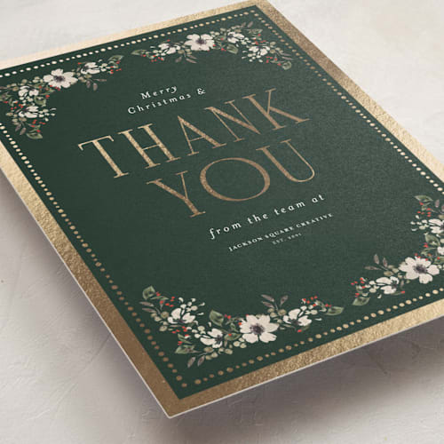 This is a evergreen business holiday cards with foil pressed by Itsy Belle Studio called botanical thank you printing on signature in standard