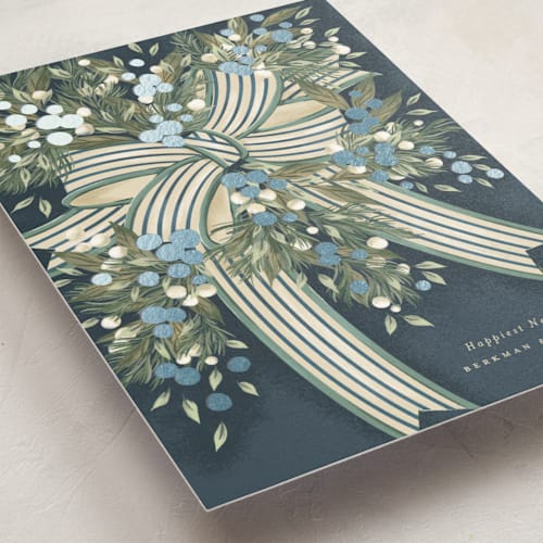 This is a frost business holiday cards with foil pressed by Jackie Crawford called ribbon bouquet printing on signature in standard